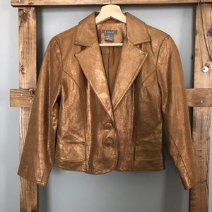 KENAR | Gold Metallic Bronze Leather Moto Jacket